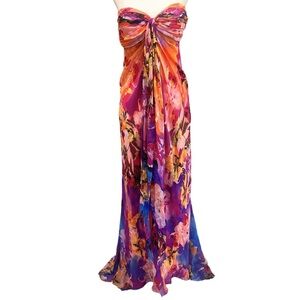 Multicolor Strapless Dress Cache multicolor floral print women's maxi dress silk
